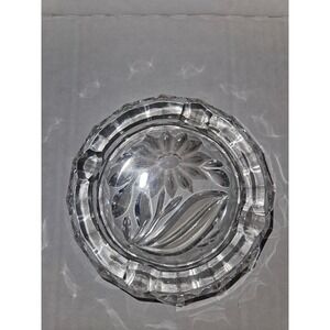 Crystal Ashtray Round Floral Cut Glass Decorative‎ Trinket Dish 4.25"